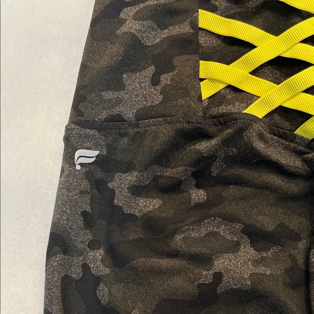 Fabletics PowerHold Camo High Rise Leggings Criss Cross Waist Small